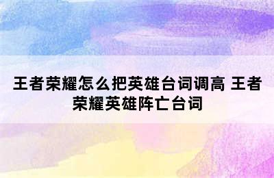 王者荣耀怎么把英雄台词调高 王者荣耀英雄阵亡台词